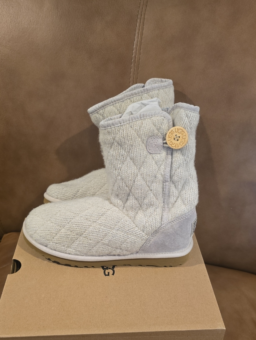 UGG Quilted Knit Button Boot - Light Cream
